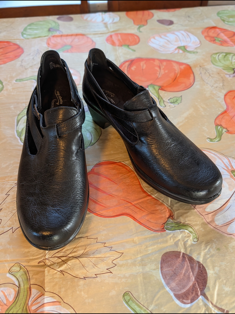 easy street Black Leather Cutout Slip-On Ankle Booties